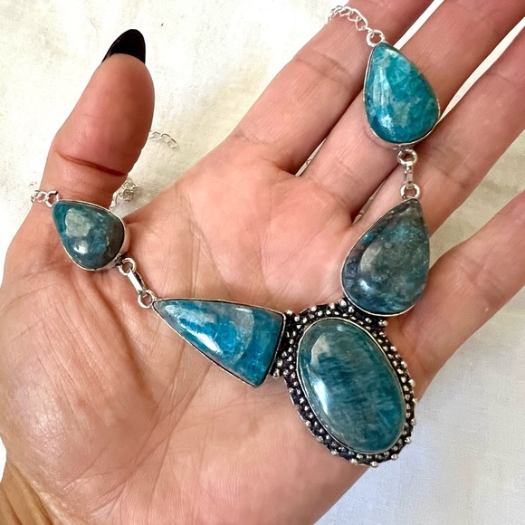 925 Deep Meditation Blue Apatite Necklace Pendant - Picture 1 of 7